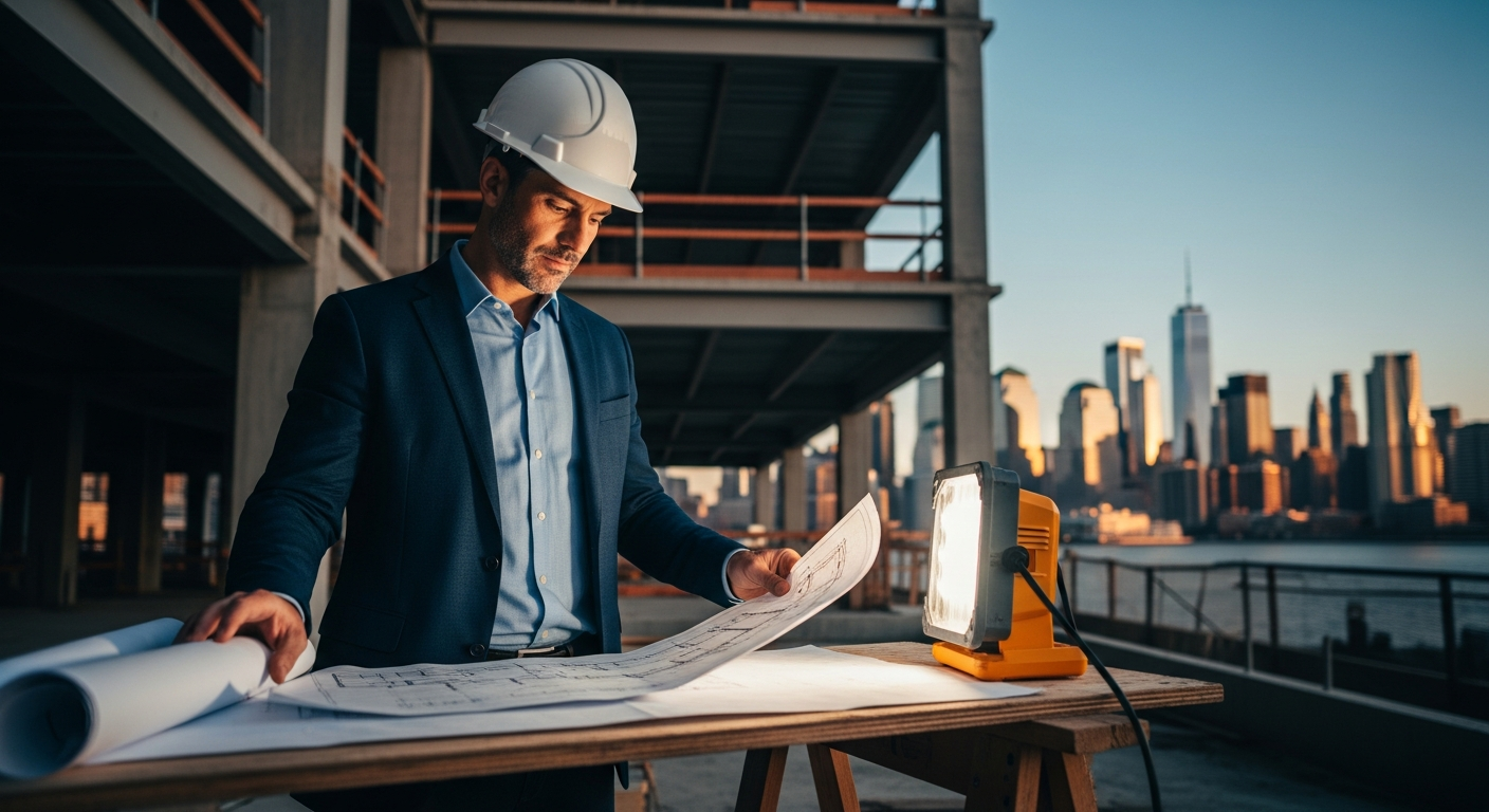 Developer reviewing blueprints