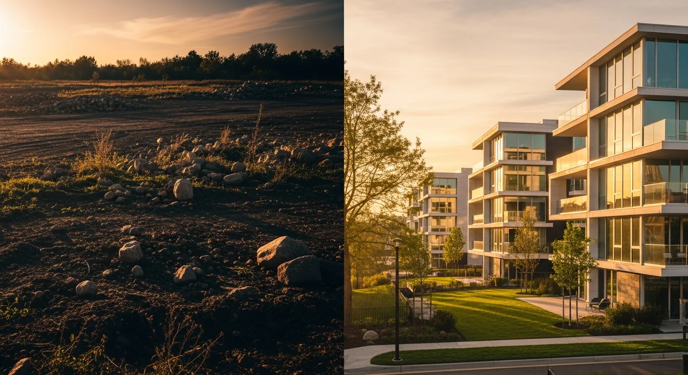 Raw land transforming into modern development